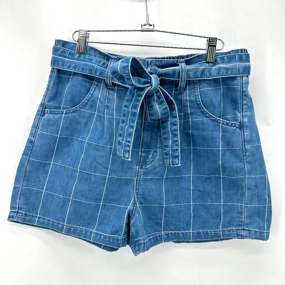 Madewell Denim Paperbag Shorts Windowpane Check Size 29 High Rise Preppy NWOT - Picture 2 of 9